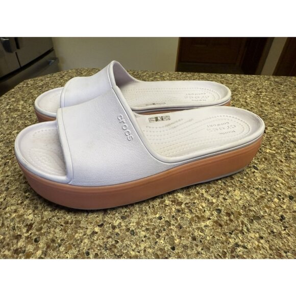 Crocs Platform Slides Women’s 10 Chunky Lavender Orange Slip On Sandals - Picture 2 of 8